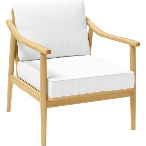 A 4 részes Lakewood akácfa lounge szett fotelje fehér párnákkal.