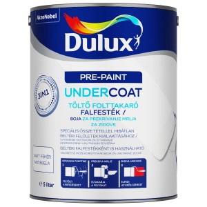 Fehér Dulux alapozó/aláfesték fém vödörben. Alkalmas Alapozók & folttakaró festékek.