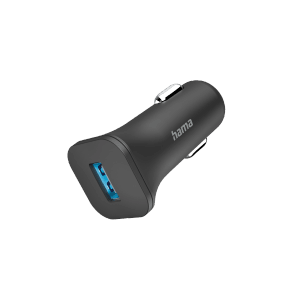 Fekete Hama 6 W-os USB-A autós töltő szivargyújtóhoz.