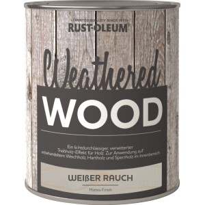 Rust-Oleum Weathered Wood fehér füst színű lazúr faanyagokhoz, treibholz hatás.