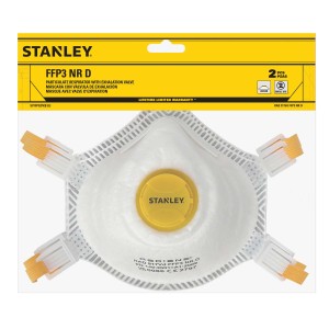 Stanley FFP3 NR D légzésvédő maszk kilégző szeleppel, 2 db-os csomag.