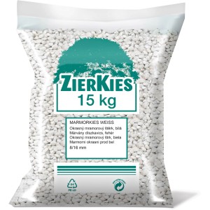 "Carrara" fehér márványkavics zsák, 8-16 mm, 15 kg. Díszkavics kertbe és dekorációhoz.