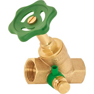 Sárgaréz ferde ülésű szelep 24,1 mm (Rp 3/4) zöld kézikerékkel az áramlás szabályozásához.