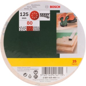 Bosch csiszolólap készlet excentercsiszolóhoz, 80-as szemcse, Ø 125 mm, 25 darab.