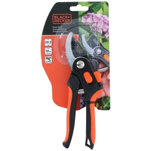 Black+Decker bypass metszőolló, narancs/fekete, csomagolva.