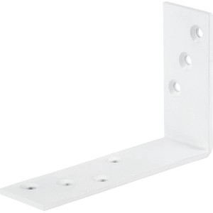 Fehér, porszórt szerkezeti szög, 120x80x35 mm, rögzítő furatokkal könnyű fa szerkezetekhez.