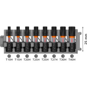 Bosch Bit-készlet Torx Security Pro Impact, 8 részes tartóban, különböző méretek.