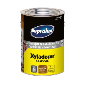 Xyladecor Classic fa lazúr doboz, teak színű, időjárásálló védelemhez.
