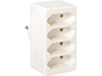 A fehér műanyagból készült, négyszeres Euro csatlakozó adapter négy dugós csatla