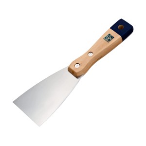 LUX festékspatula, 60 mm széles, fa nyéllel és fém pengével.