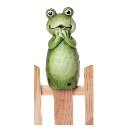 Dekor-figura kerítésen ülő béka terrakotta 22 cm zöld