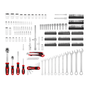 Einhell Mechanikus szerszámkészlet, 233 darabos szerszámkészlet racsnis kulcsokkal, csavarkulcsokkal, bitekkel és tartozékokkal.