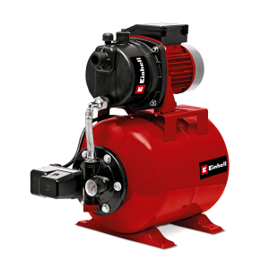 Einhell GC-WW 6839 házi vízmű, piros kerti szivattyú manométerrel és acéltartállyal.