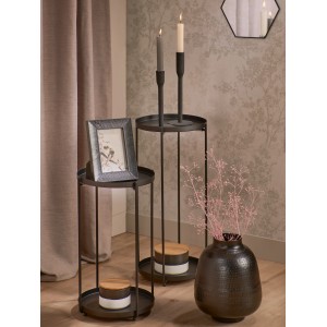 Fekete Minimalist Zen gyertyatartó alumíniumból, 25,5 cm magas, modern dekorációhoz.
