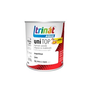 Fehér Trinát Aqua UniTop festék, 0,75l, beltéri és kültéri használatra.