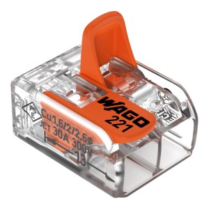 Wago Compact 221-612 típusú, 2 pólusú, 0,5-6 mm²-es vezetékekhez való karos kötőelem