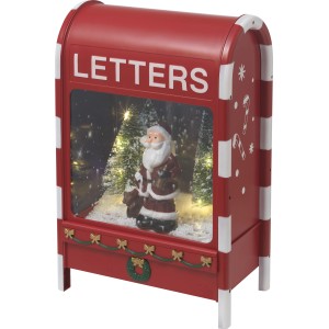 Zenélő doboz postaláda Mikulás LED világítással karácsonyi dekorációként.