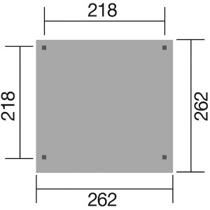 Felülnézet a Weka Rimini Gr.1 kerti pavilonról, lapos tető, méretek 262x262 cm, oldalfal 218cm