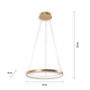 Modern arany LED függőlámpa Circle, átmérője 40 cm. Design függőlámpa a nappaliba.