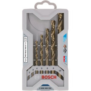Bosch HSS-G fémfúró készlet, 7 részes, arany színű, szürke tokban, 2-10 mm méretekkel.