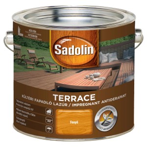 Sadolin Terrace Oil Fenyö, favédelem Fapadló Bevonatokhoz barna fém vödörben.