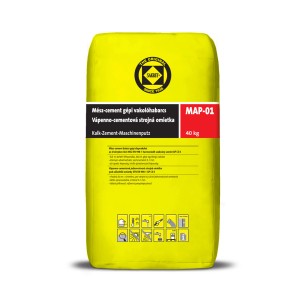 Sárga zsák mész-cement gépi vakolóhabarcs, 40kg, beltéri és kültéri használatra.