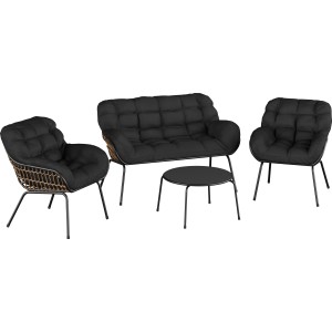 4 részes Cultana lounge szett: kanapé, fotelek és asztal antracit/natúr színben kertbe és teraszra.