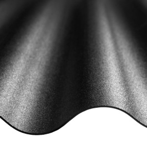 Fekete PVC hullámlemez Sinus 76/18, a műanyag tetőfedés részletnézete.