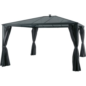 Antracit színű New Harmony pavilon 300x360 cm oldalfalakkal és polikarbonát tetővel.