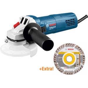 Bosch Professional GWS 750-125 sarokcsiszoló gyémánt vágótárcsával.