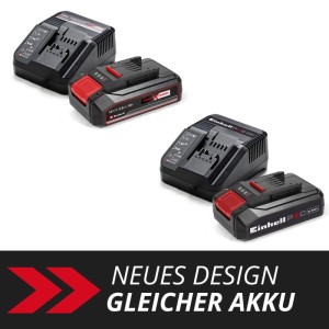 Einhell Power-X-Change Starter Kit 18V 2,5Ah: akkumulátor és töltő régi és új kivitelben. Az akku azonos.