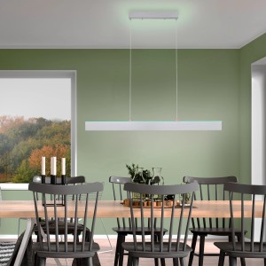 Okos LED függőlámpa LOLAsmart-Nila alumíniumból, 121x120cm, étkezőasztal fölött. Szabályozható fényszín.