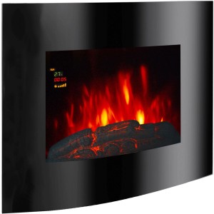 Fekete EL Fuego Aarau Oval elektromos fali kandalló láng effektussal és ívelt üveggel.