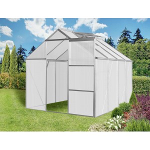 Floraworld Grow II üvegház tetőablakkal a kertben.