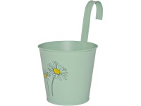 Cink felakasztható cserép lakk. virágminta mentazöld 14,6 cm x 16 cm