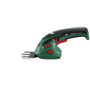 Bosch Isio akkus fű- és cserjevágó olló, zöld/fekete. Ideális a precíz kertészkedéshez.
