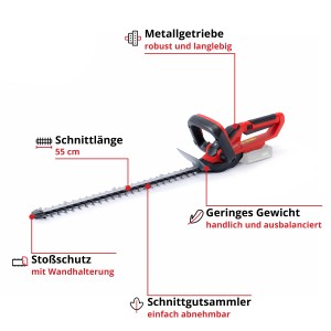 Einhell Power X-Change GC-CH 1855/1 Li Solo akkus sövényvágó: Piros-fekete, 55 cm-es pengével.