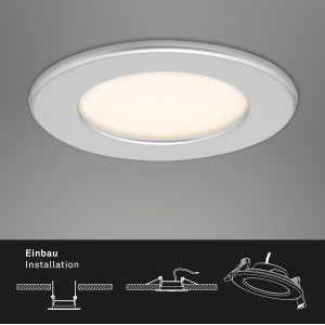 Brilo LED süllyesztett lámpa Thin 3 részes szett, króm-matt, meleg fehér fény, szerelési vázlattal.