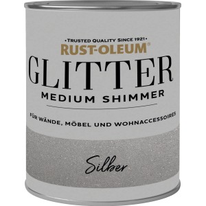 Rust-Oleum csillámfesték, Medium Shimmer ezüst színben, alkalmas effektfestéshez falakon és bútorokon.