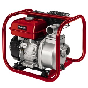 Einhell GE-PW 46 benzinmotoros vízszivattyú piros kerettel és ezüst szivattyúházzal.