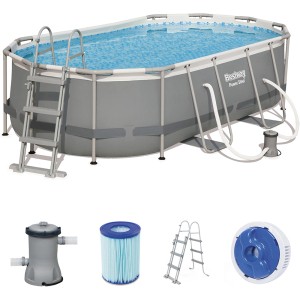 Bestway Power Steel ovális fémvázas medence szett, 427x250x100 cm, létrával és szűrőszivattyúval.