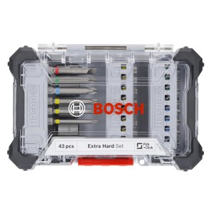 Bosch csavarozó bit készlet Extra Hard, 43 részes, átlátszó tokban.