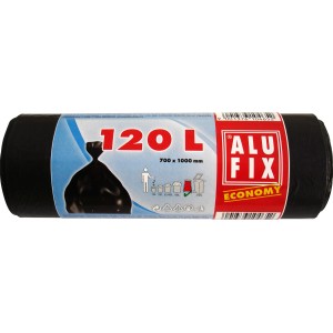 Tekercs fekete szemeteszsák, 120 literes, Alufix Economy. Szemetesvödrökhöz.