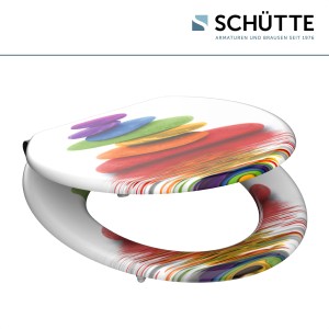 Schütte WC ülőke Colorful Stones, fa maggal, színes kő mintával, lassú záródással.