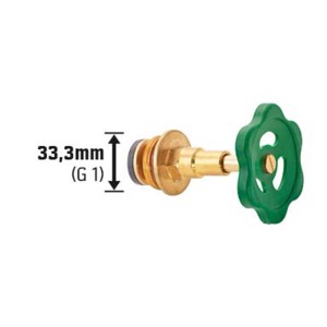 Sárgaréz ferde ülésű szelepfej, 33,3 mm (G 1") zöld kézikerékkel.