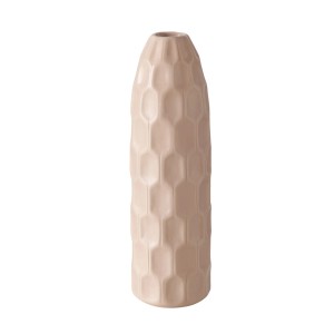 Bézs Boltze Home Simona váza, Ø 9 cm x 31 cm, modern méhsejt mintával.