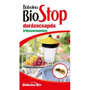 Bábolna BioStop darázscsapda, rovarirtó szer mentes, sárga fedéllel és darázs illusztrációval.