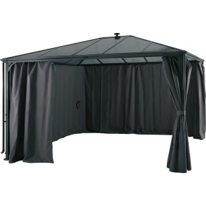 Antracit színű New Harmony pavilon 300x360 cm oldalfalakkal és polikarbonát tetővel.