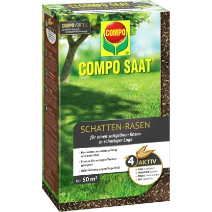 Compo Saat Árnyékfű 1kg: Speciális fűmag árnyékos területekre a sűrű, zöld gyepért.