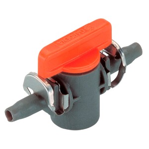 Gardena 4,6 mm-es elzáró szelep Micro-Drip rendszerekhez az elosztócsövek fokozatmentes szabályozásához és elzárásához.